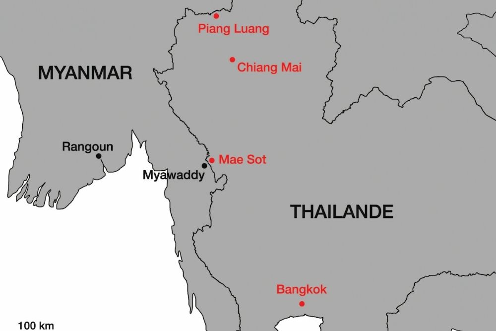 carte de la frontière entre la Thaïlande et le Myanmar