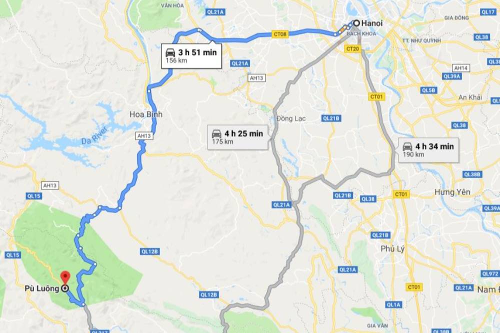 Itinéraire pour se rendre à Pù Luông
