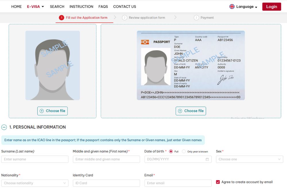 interface du site Web Evisa Vietnam